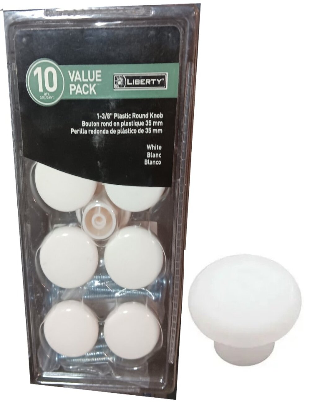White Round Cabinet Knobs ABS Plastic 10 Pk NWT.